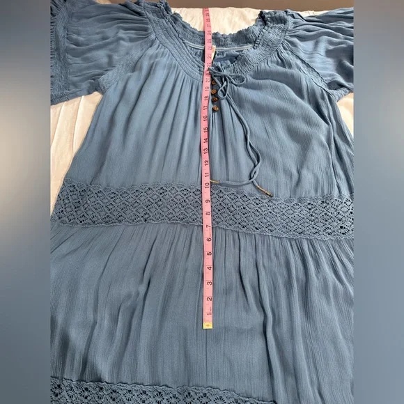 NWOT Free People Dream On Maxi Dress Coastal Blue Embroidered Lace Detail Sz Sm - Picture 14 of 16